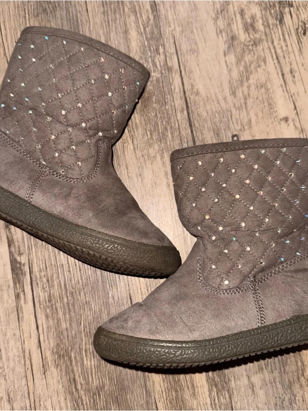 Piper Girls Quilted Taupe Suede Boots with Sparkle Studs